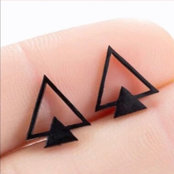Black Geometric Double Triangle Earrings. Brand new. - Picture 1 of 5